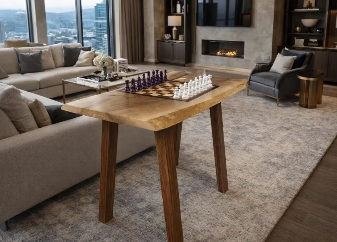 Handcrafted Solid Walnut Chess Table – One of a Kind